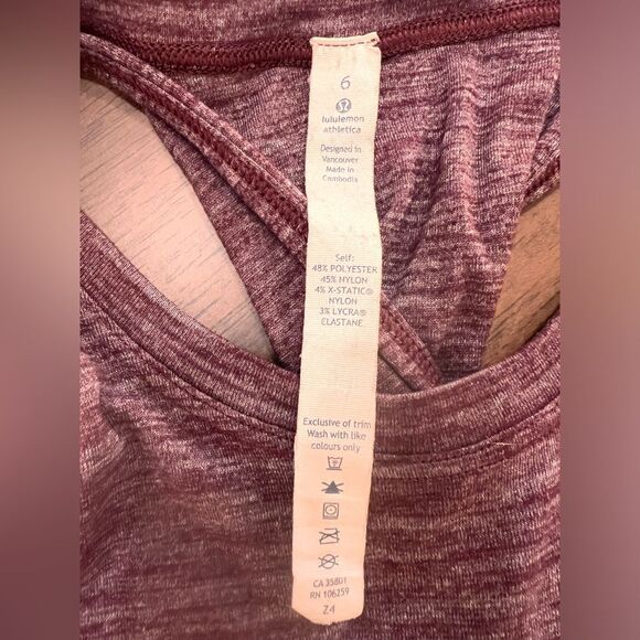 Lululemon tank with twisted Back Sz 6 Modern Casual Workout Hethered Burgundy - Picture 5 of 5